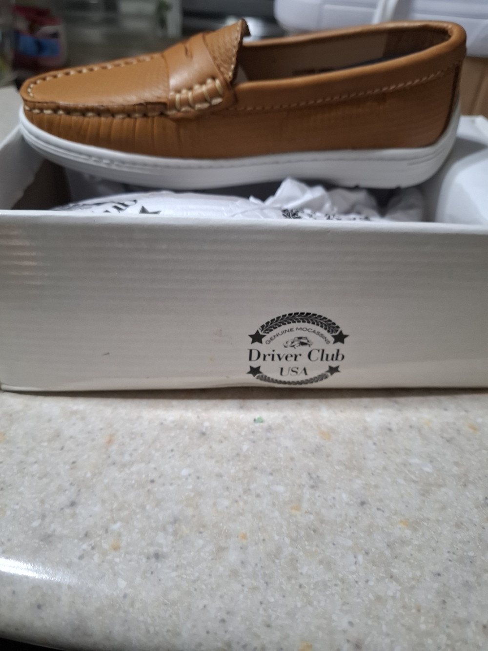 Driver Club USA Tan Slip-On Moccasin with White Sole
